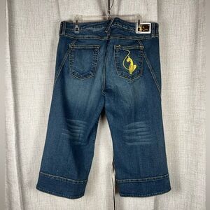 BABY PHAT Denim Jeans Capri Wide Leg Sz18 Cat Logo Gold Tag Y2K VTG EUC